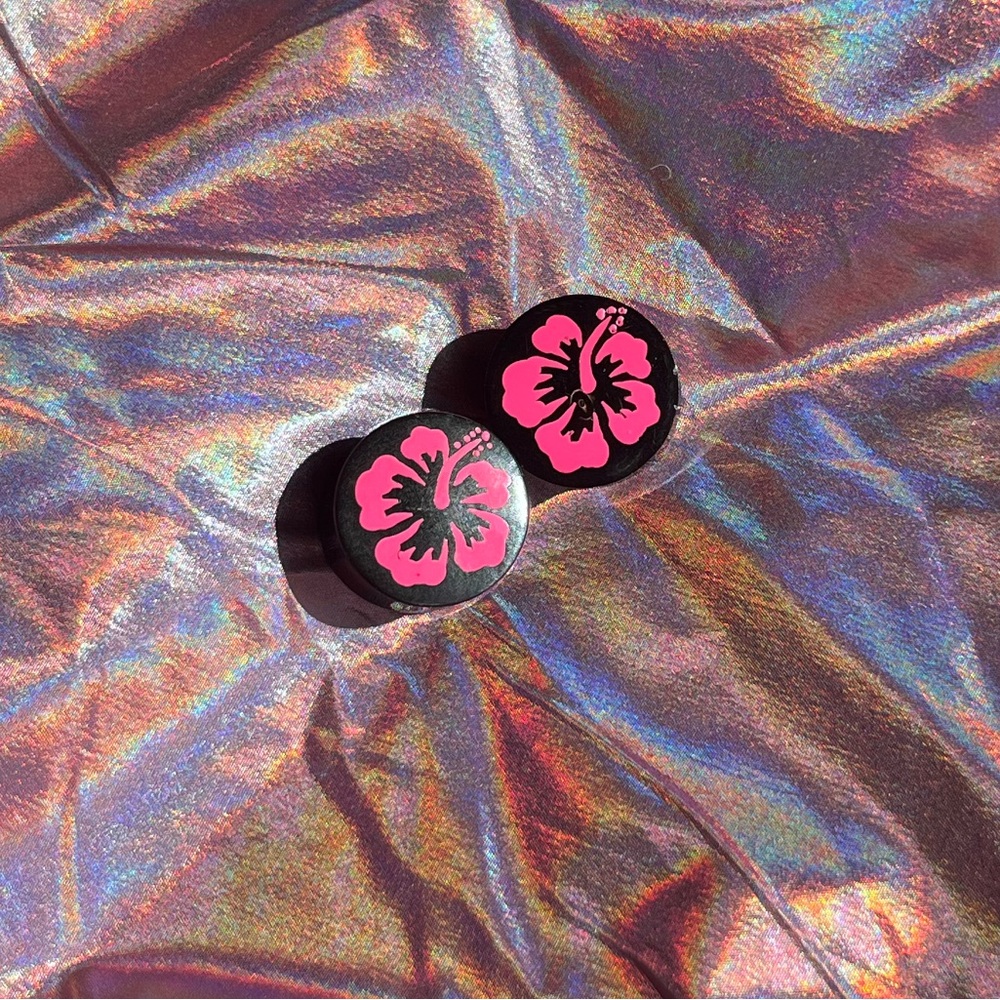 Horn Plugs with Hot Pink Hibiscus design 3/4” 19mm